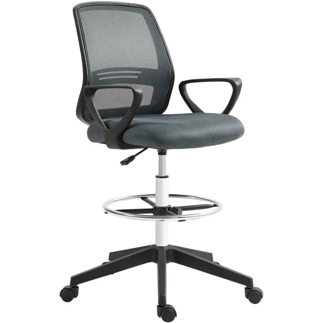 Vinsetto staande bureaustoel - meshstof - 68 x 76,5 x 120 cm - grijs Zwart