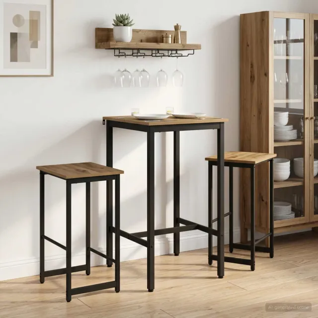 vidaXL Barkruk 2 st Artisanaal eiken 40 x 32 x 74 cm Bewerkt hout, foto 2