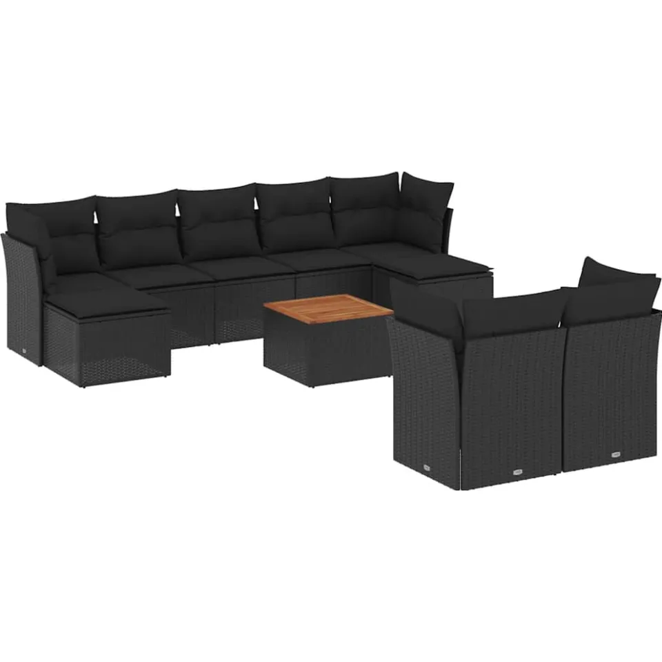 vidaXL 10-delige Loungeset met kussens poly rattan zwart, foto 4
