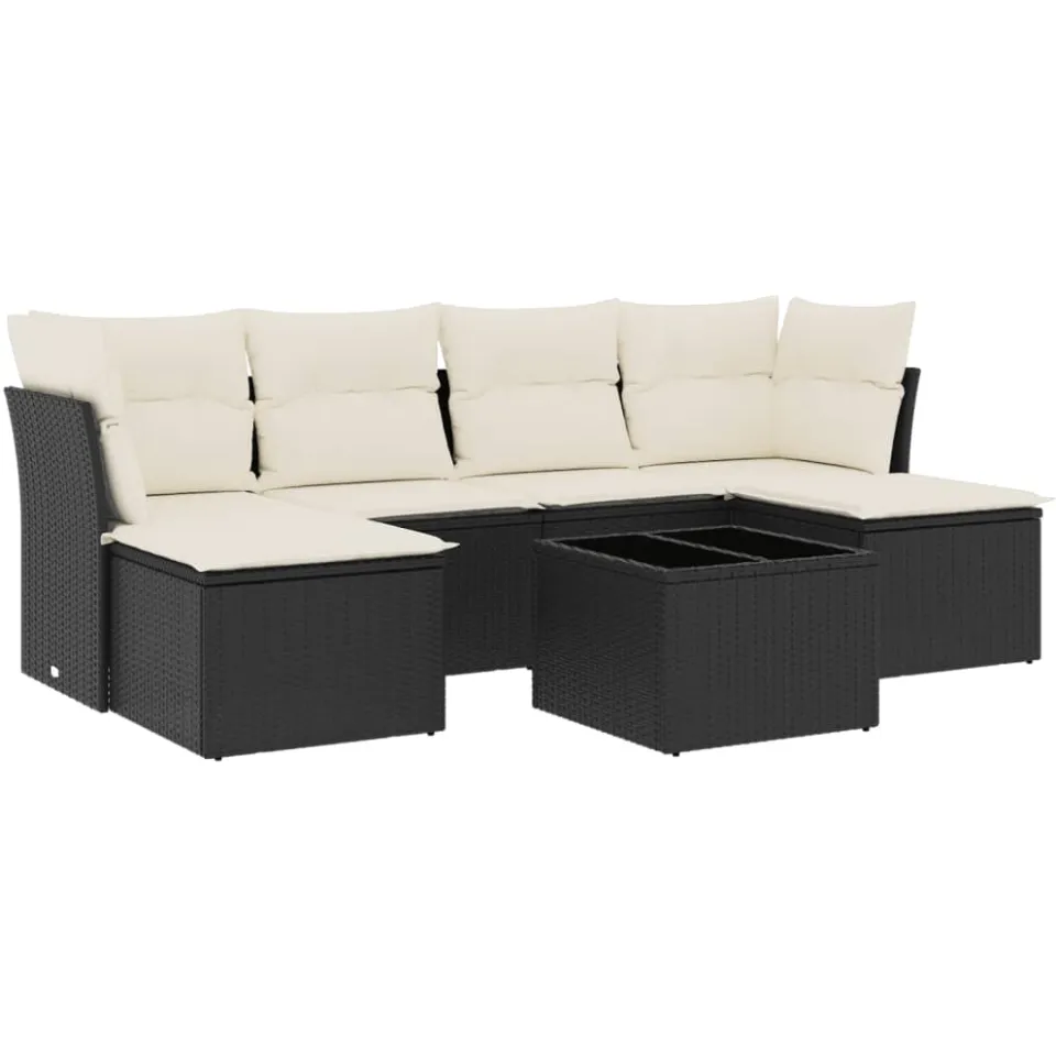 vidaXL 7-delige Loungeset met kussens poly rattan zwart, foto 3