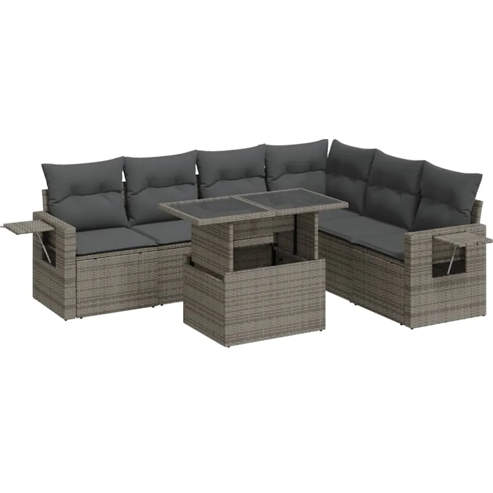 vidaXL 7-delige Loungeset met kussens poly rattan grijs, foto 3