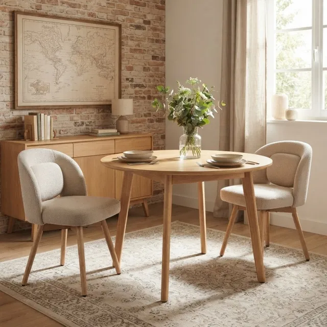 CHICFURN Eetkamerstoel set van 2 - 360 graden draaibaar - Houten poten - Beige