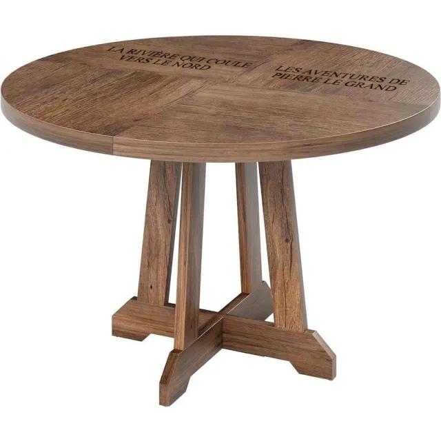 HOERFURIY Retro ronde tafel 120 cm, kruisonderstel, voor 4 tot 6 personen in keuken en eetkamer bruin