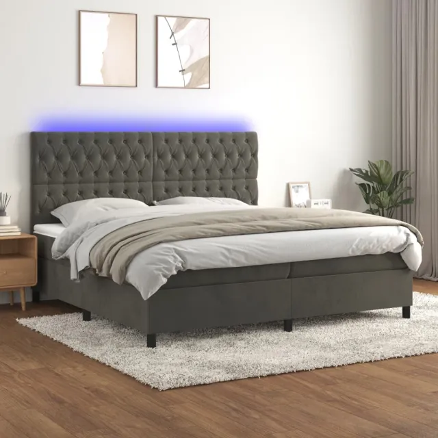 vidaXL Boxspring met matras en LED fluweel donkergrijs 200x200 cm grijs
