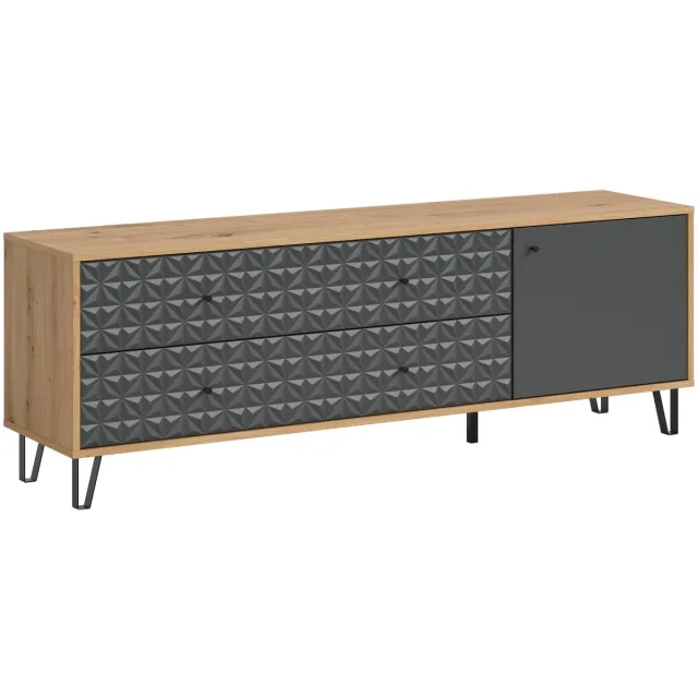 Furnilux Modern Lowboard in Eikenlook en Antraciet - Ruime Opbergkast met Laden - 164x56x40cm