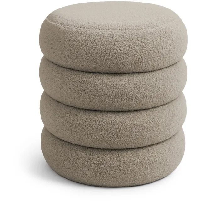 Akord Pouf van Teddy Stof met Opbergruimte SNUGGO 42 cm / Gestoffeerde Poef / Ronde Poef / Woonkamerstoel / Opbergkruk Wonen / Mokka