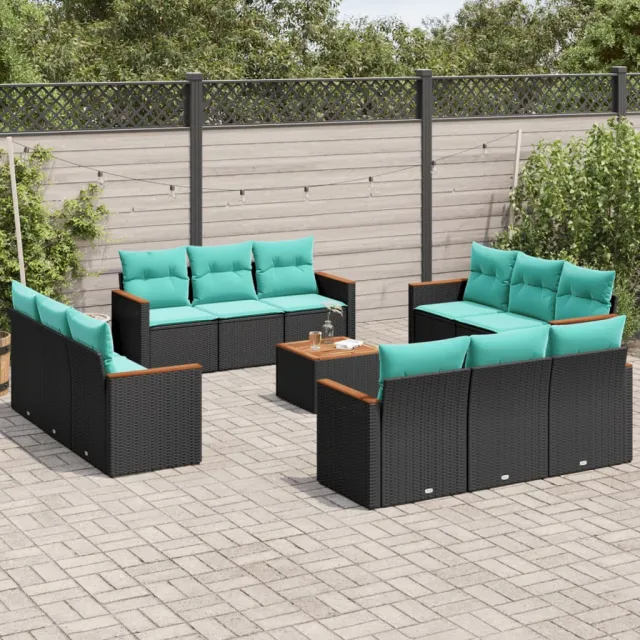 vidaXL 13-delige tuinbankset met kussens van zwart polyrotan, foto 2