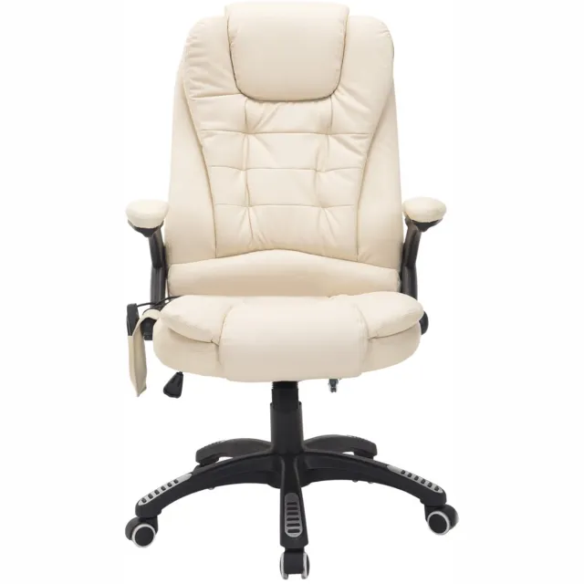 Merax Massage Bureaustoel - Ergonomische Directiestoel Met 6-Punts Vibratiemassage - Warmtefunctie - Kunstleer - Beige