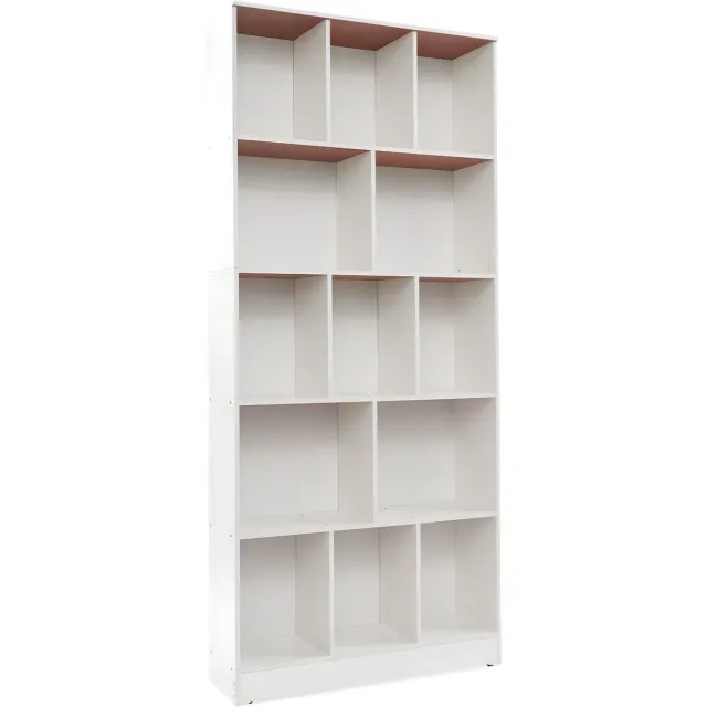 Happiq Boekenplank – Voor woonkamer, slaapkamer en thuiskantoor – 5-laags open boekenkast, 80×24×180 cm – Warm wit, Eik, Zwart, Grijs