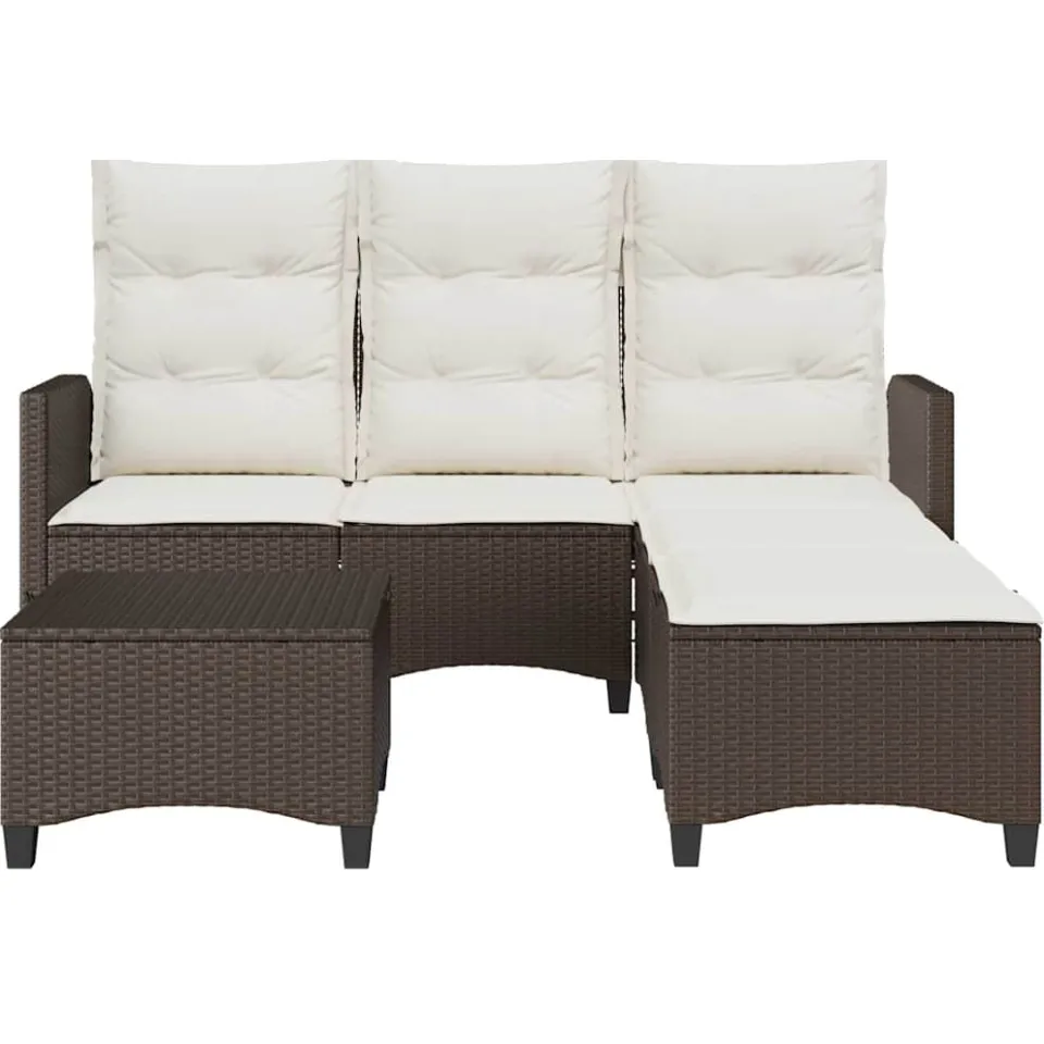 vidaXL 3-delige Tuinbankstel met kussens L-vormig poly rattan bruin, foto 4