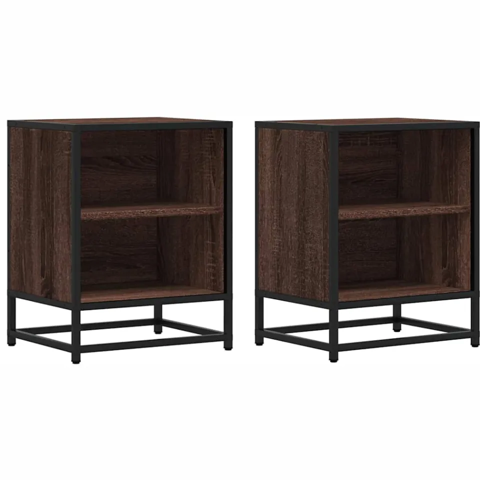 vidaXL Nachtkastjes 2 st 40x31x50cm bewerkt hout en metaal bruin eiken