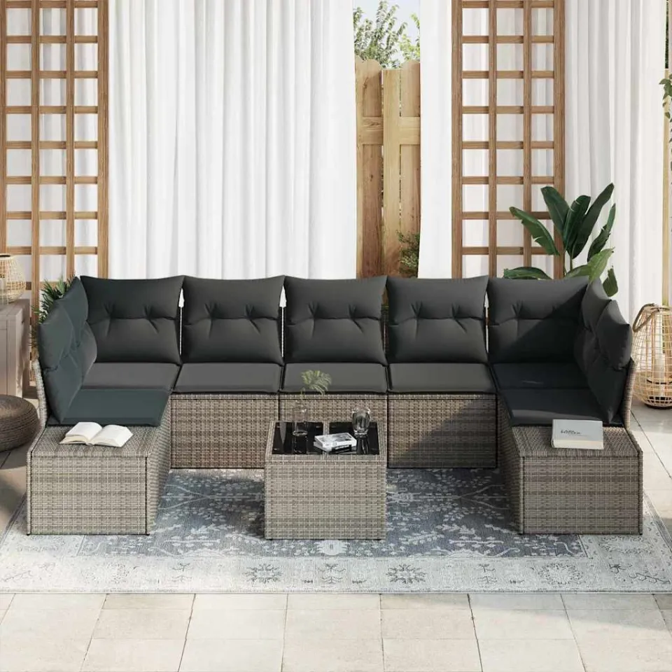 vidaXL Tuin Sofa Set 8 st Grijs poly rattan, foto 3