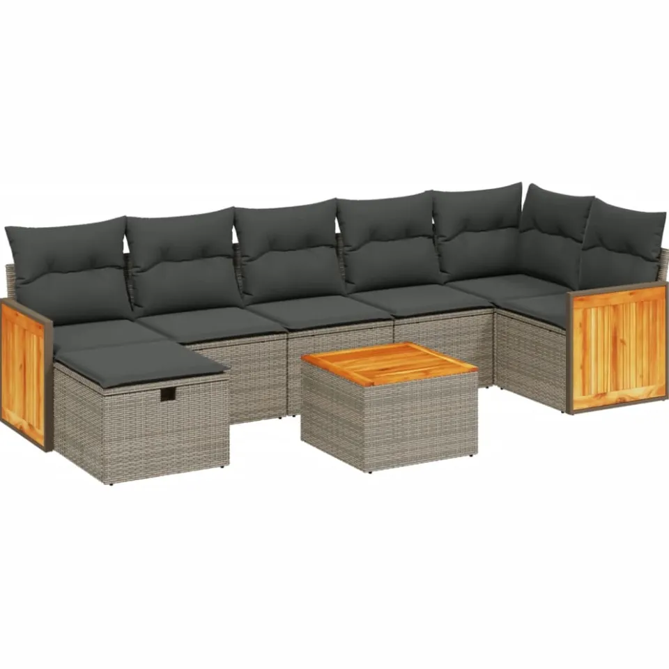 vidaXL 8-delige Loungeset met kussens poly rattan grijs