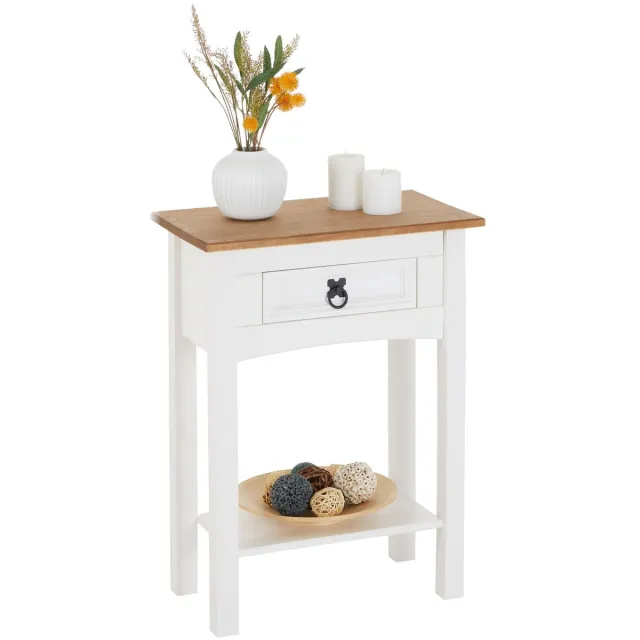 IDIMEX CAMPO-bijzettafel van massief hout met 1 lade - wit/bruin