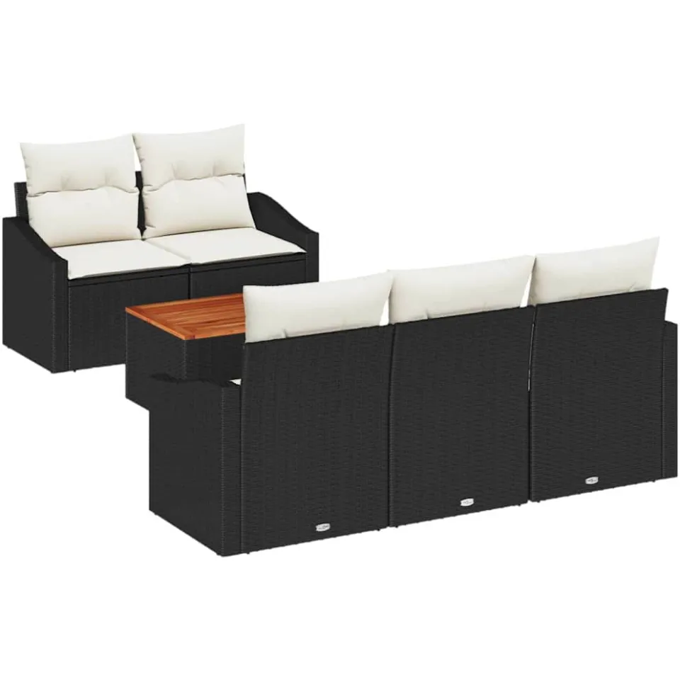 vidaXL Tuinbankenset 6 st Zwart en Crème poly rattan