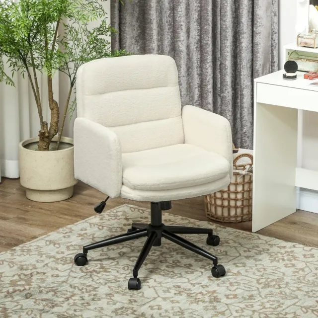 REDOM Bureaustoel - Draaibaar en in hoogte verstelbaar - Vaste armleuningen - 5 PU-wielen - Stoffen bekleding - Kantoor en werkkamer - Crèmewit - 61,5 x 65 x 91-101 cm