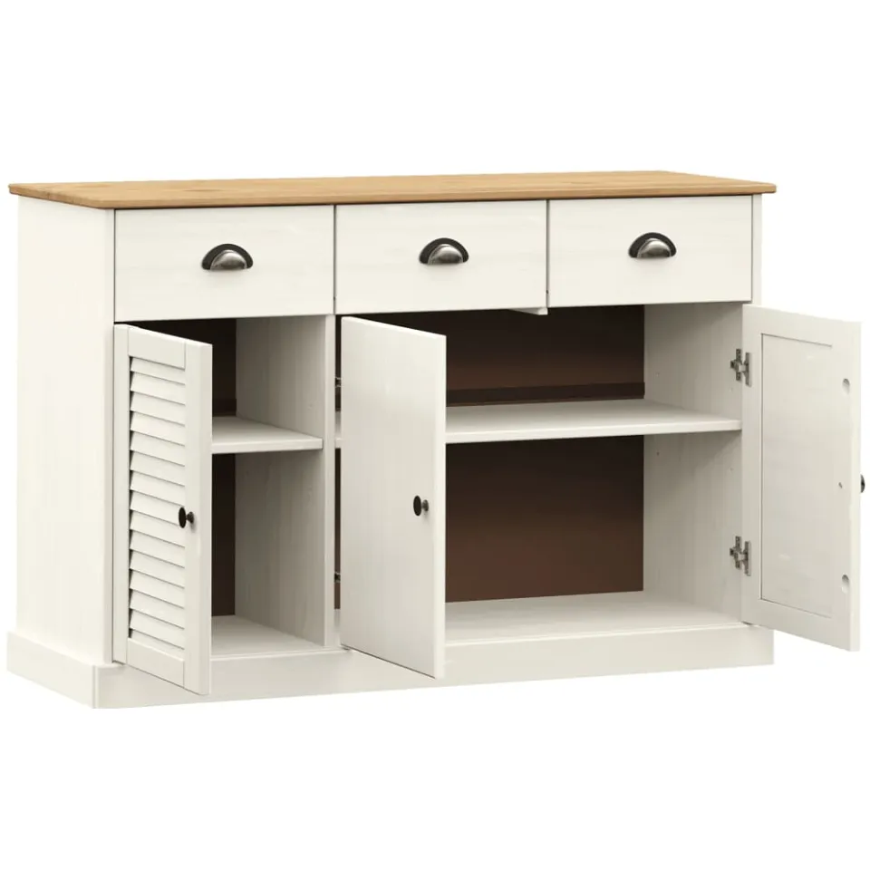 vidaXL Dressoir met lades VIGO 113x40x75 cm massief grenenhout wit, foto 2