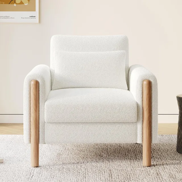 KOMHTOM BLACKCOLORS Moderne fauteuil met dik kussen, comfortabele fauteuil met zachte vulling, relaxfauteuil voor woonkamer, kantoor of slaapkamer, comfortabele fauteuil, wit.