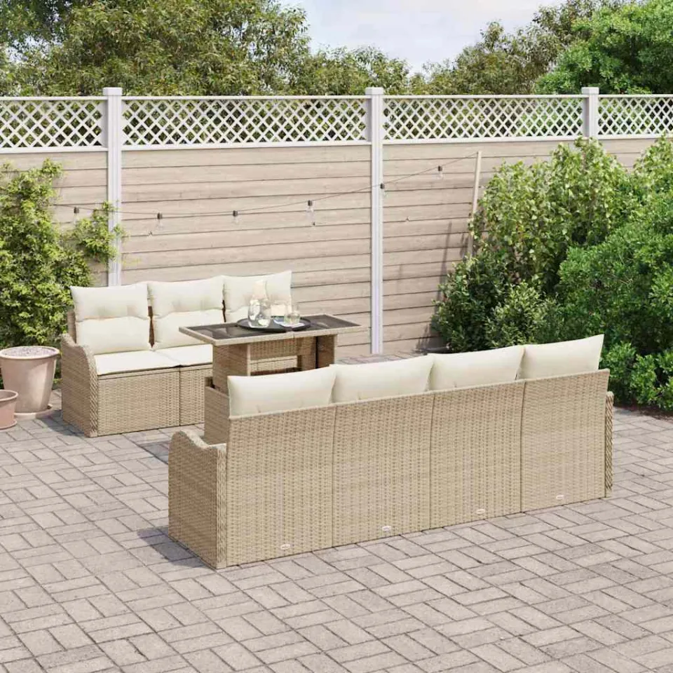vidaXL Tuin Sofa Set 8 st Beige poly rattan, foto 3