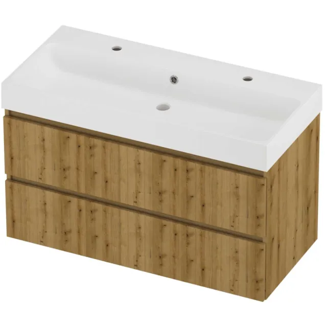 Proline Podium Badmeubelset Polystone Loft 2 Kraangaten 100x46x62 cm Mat White Urban Oak Eiken