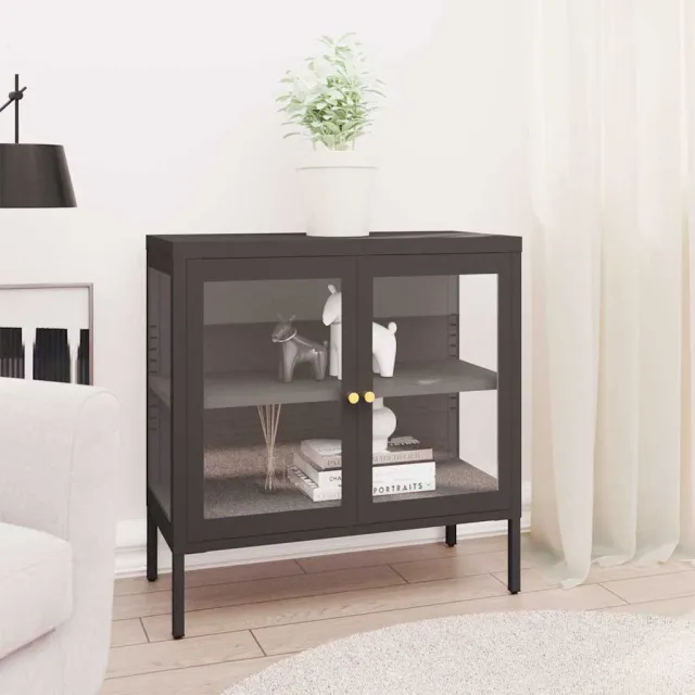 vidaXL Dressoir 70x35x70 cm staal en glas antracietkleurig, foto 2