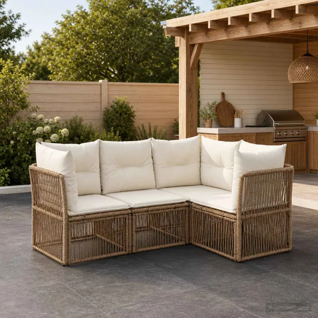 vidaXL Tuinbankenset 4 st 4-zits Beige poly rattan, foto 2