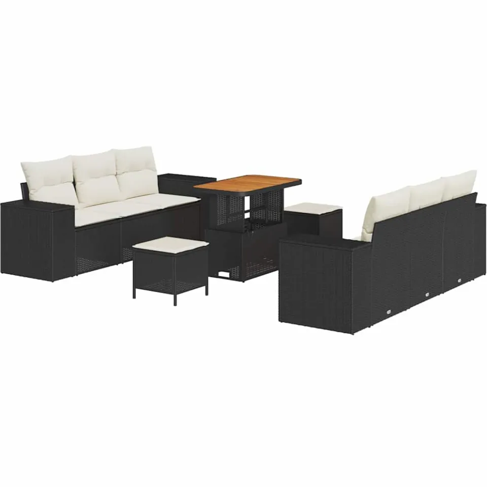 vidaXL Tuin Sofa Set 9 st Zwart Poly riet