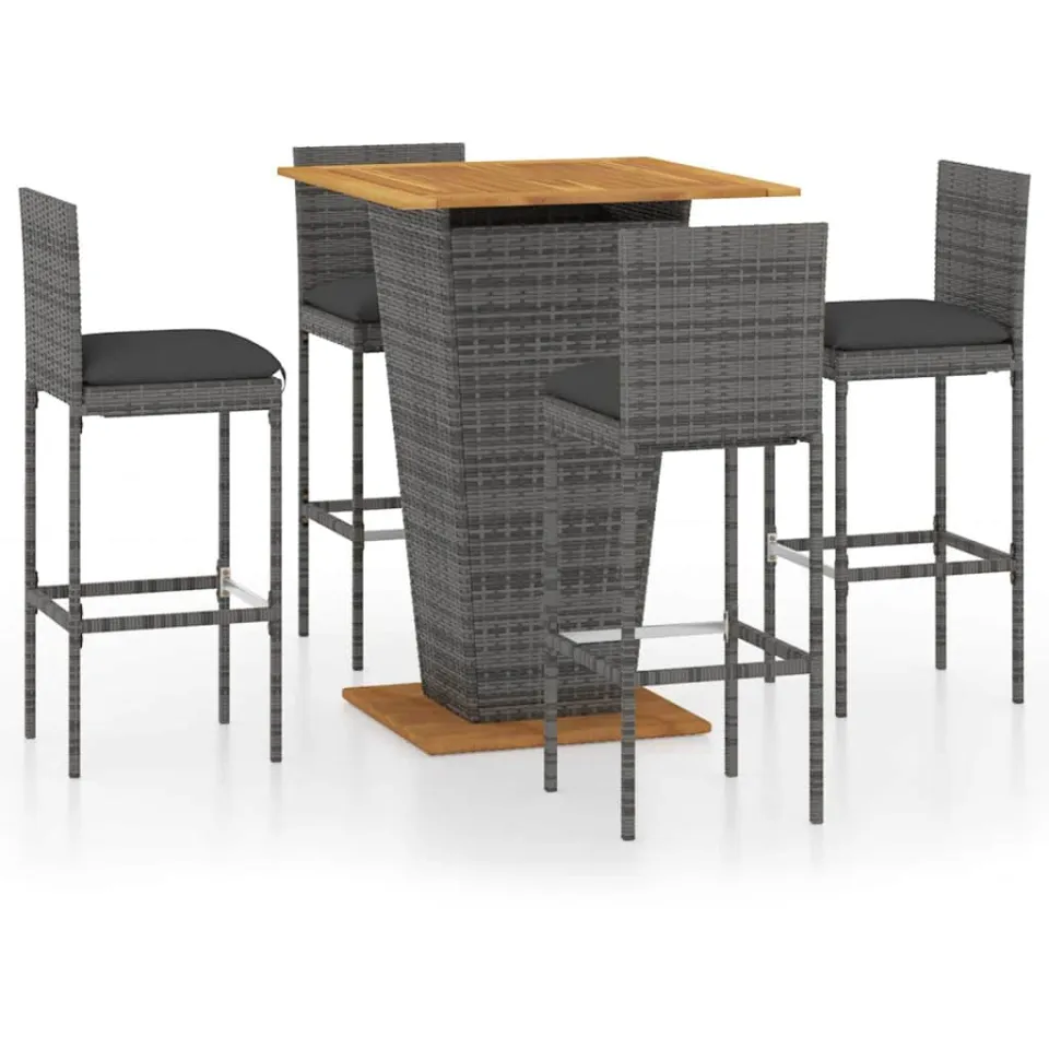 vidaXL 5-delige Tuinbarset met kussens poly rattan grijs