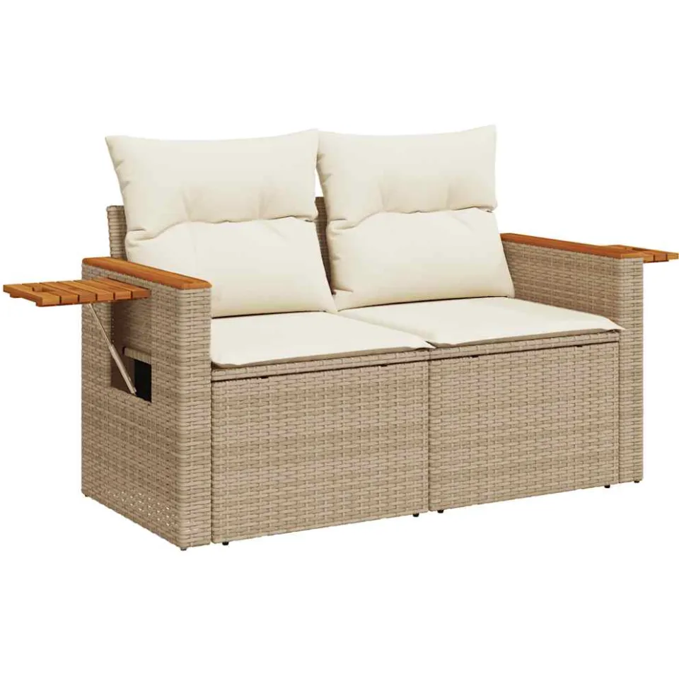 vidaXL 6-delige Loungeset met kussens poly rattan acacia beige, foto 4