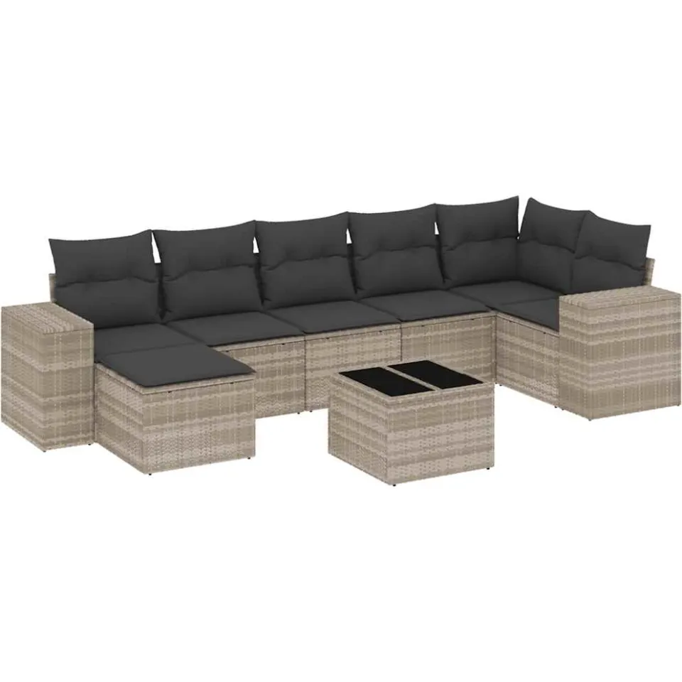vidaXL 8-delige Loungeset met kussens poly rattan lichtgrijs grijs, foto 3