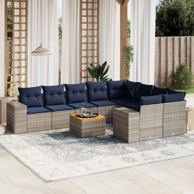 vidaXL 10-delige tuinbankset met kussens, grijs polyrotan, foto 2
