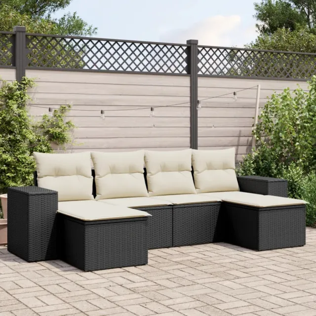 vidaXL 6-delige Loungeset met kussens poly rattan zwart, foto 2