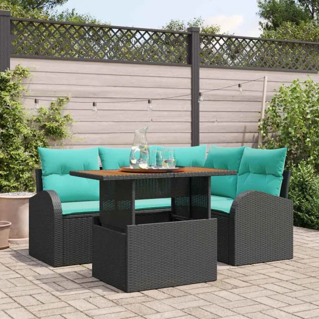 vidaXL Tuin Sofa Set 5 st Zwart Poly riet, foto 2