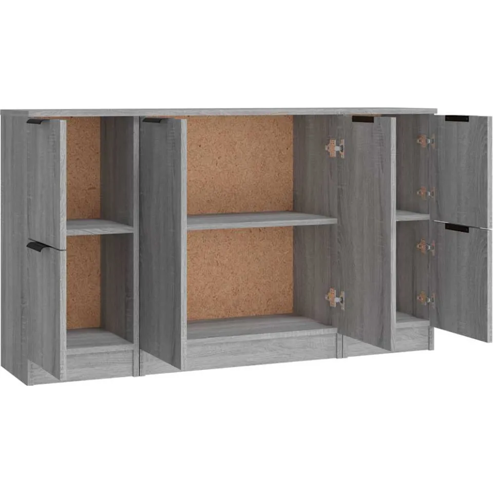 vidaXL Dressoirs 3 st bewerkt hout grijs sonoma eikenkleurig, foto 4