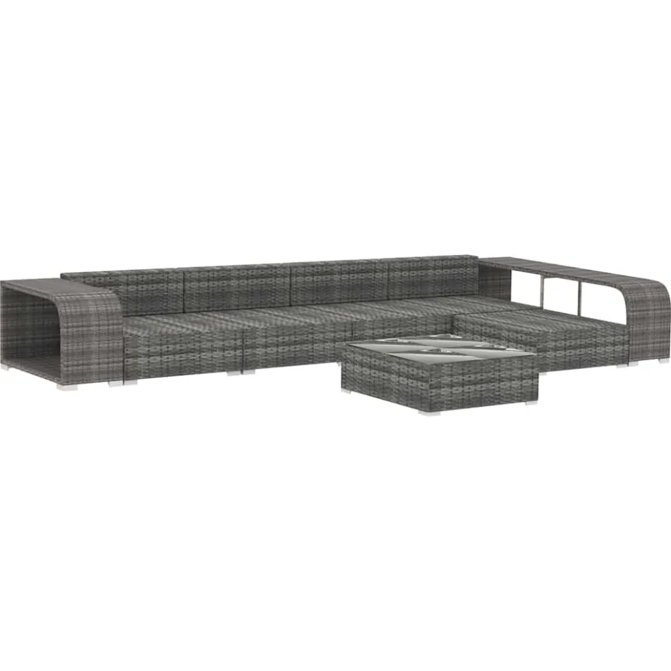 vidaXL 8-delige Loungeset met kussens poly rattan grijs