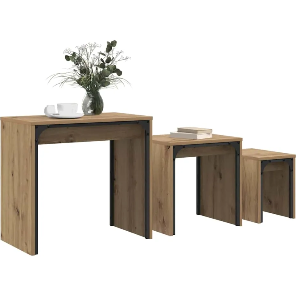 vidaXL Salontafel 3 st Artisan Eiken 60 x 35 x 56 cm Bewerkt hout