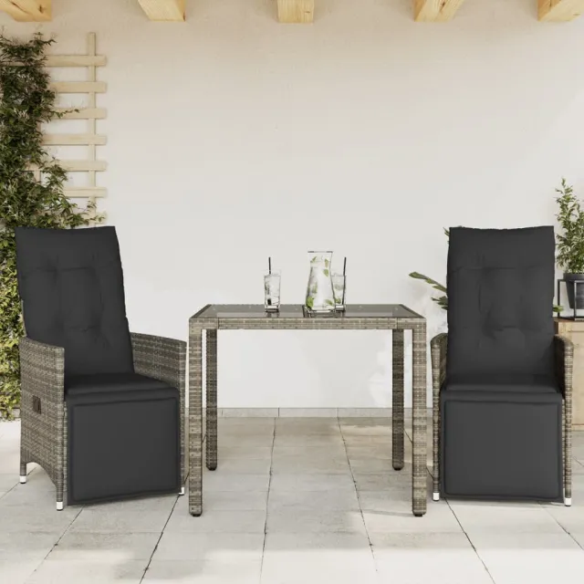 vidaXL 3-delige Bistroset met kussens poly rattan grijs, foto 2