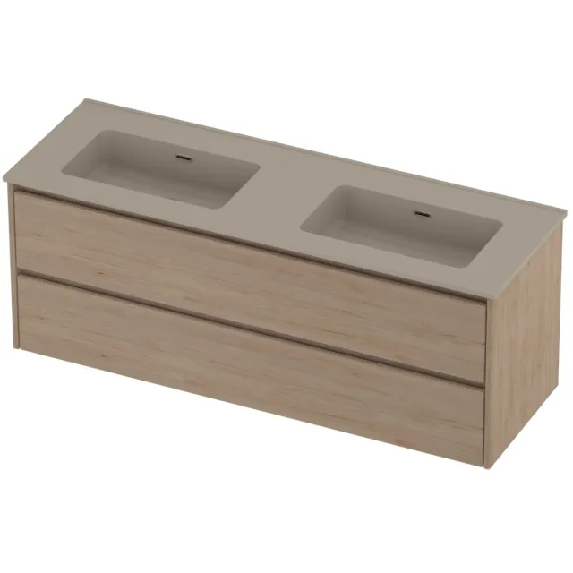 Proline Tribute Badmeubelset Porselein Elegant Dubbel 140x46x54 cm Mat Crème Cotton Ideal Oak Eiken