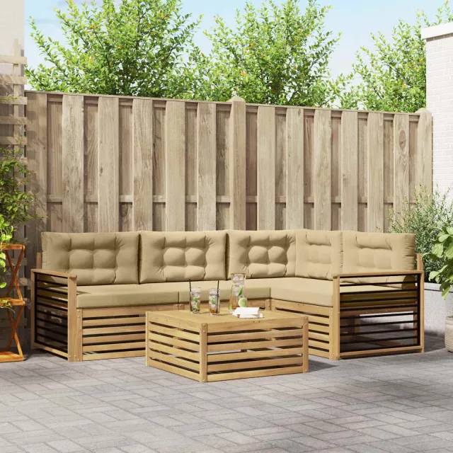 vidaXL Buiten bankenset 5 st 4-zits Wit en Beige Polyester