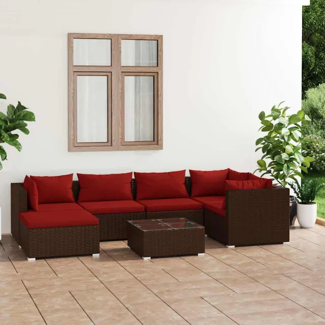 vidaXL 7-delige Loungeset met kussens poly rattan bruin, foto 2