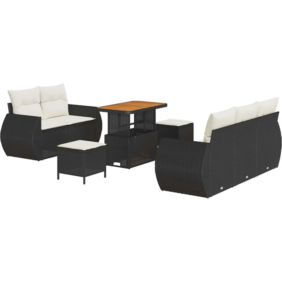 vidaXL Tuinbankenset 8 st Zwart poly rattan
