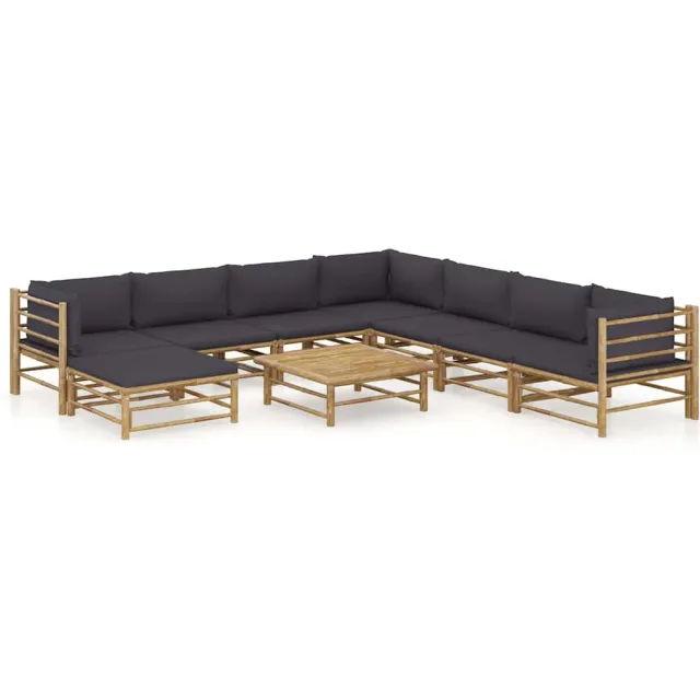 vidaXL 9-delige Loungeset met donkergrijze kussens bamboe Grijs