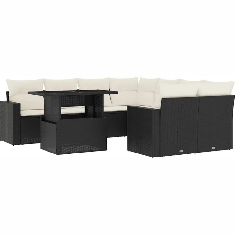vidaXL 9-delige Loungeset met kussens poly rattan zwart, foto 3