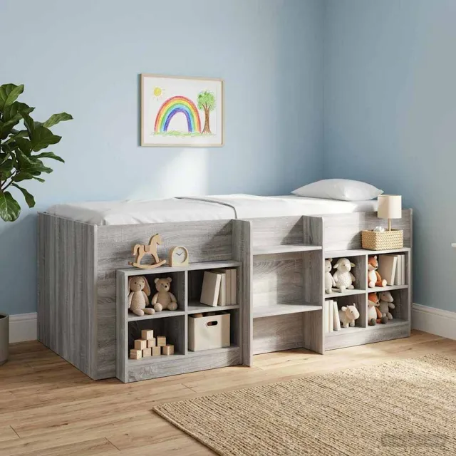 vidaXL Kinder Hoogslaper Grijs Sonoma 90 x 190 cm Bewerkt hout