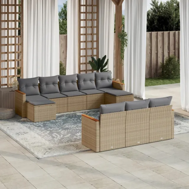 vidaXL 10-delige Loungeset met kussens poly rattan gemengd beige, foto 2