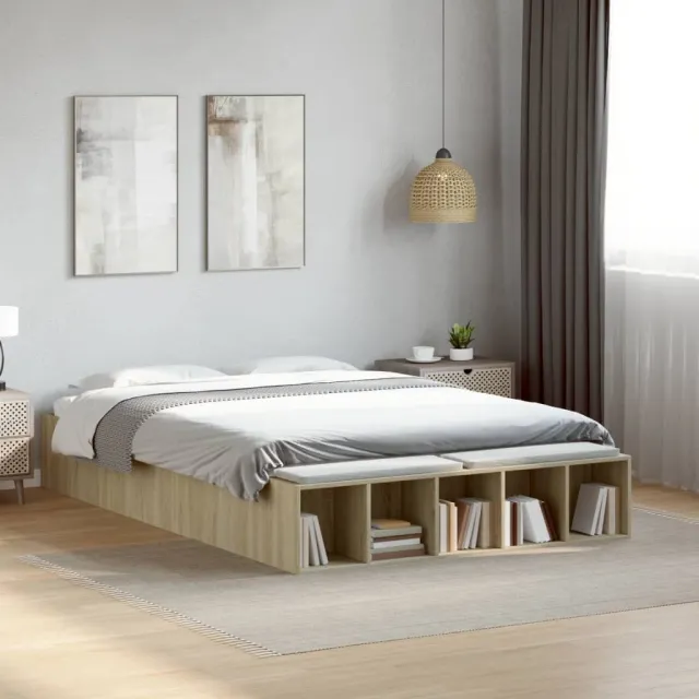 vidaXL Bedframe bewerkt hout sonoma eikenkleurig 135x190 cm Bruin