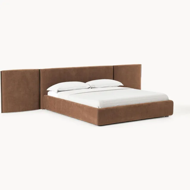 Westwing Collection Gestoffeerd bed Otis met opklapbaar hoofdeinde Bruin