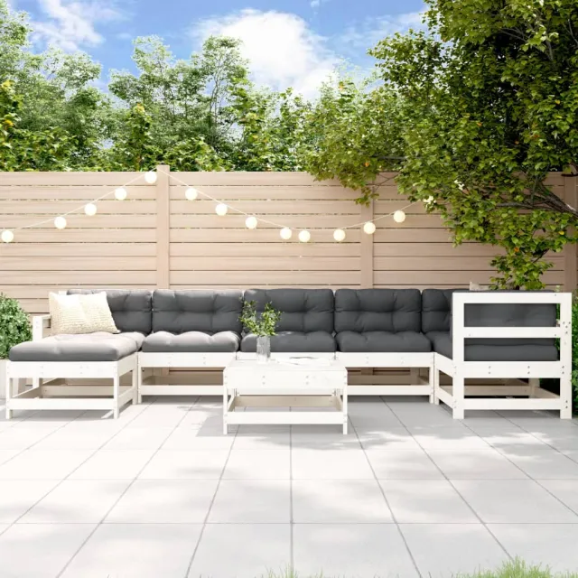 vidaXL 8-delige Loungeset met kussens massief hout wit, foto 2