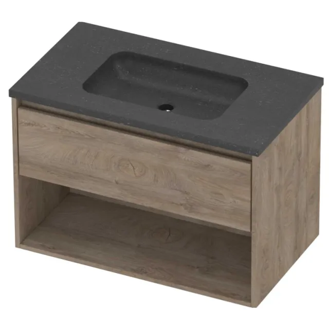 Proline Rollo Badmeubelset Hardsteen Elegant Schap 80x46x54 cm Blue Stone Raw Oak Eiken