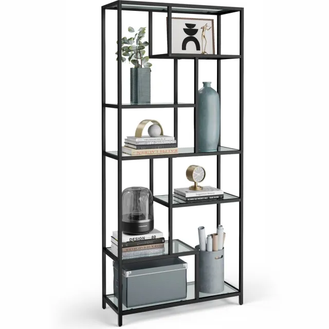 Vasagle Boekenkast - Met 6 Niveaus - Planken van Gehard Glas - Voor Woonkamer Kantoor Keuken zwart
